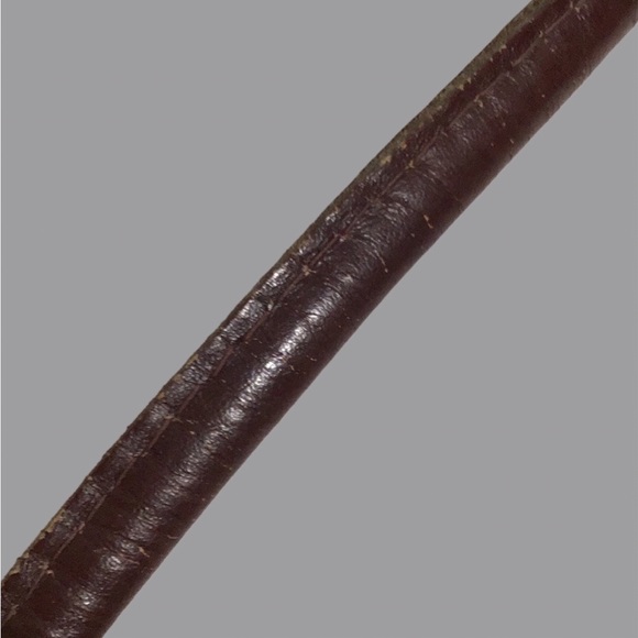 Vintage Brown Leather Shoulder Bag with Cut-Out Oval Front Pocket Braided Edge - Picture 7 of 10